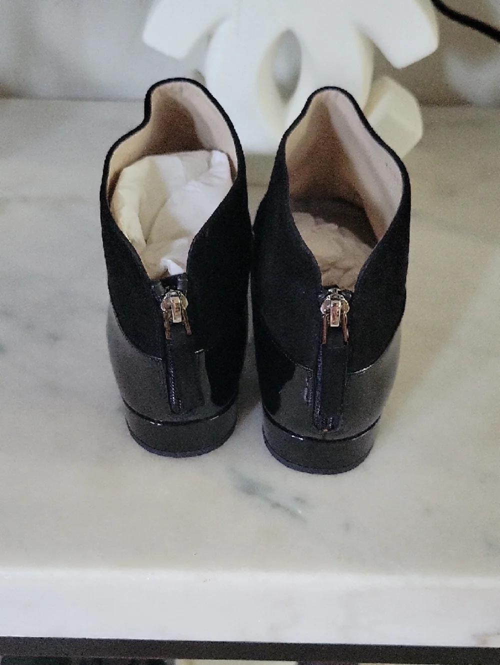 Giorgio Armani Black Patent & Suede Ankle Booties Size 7.5